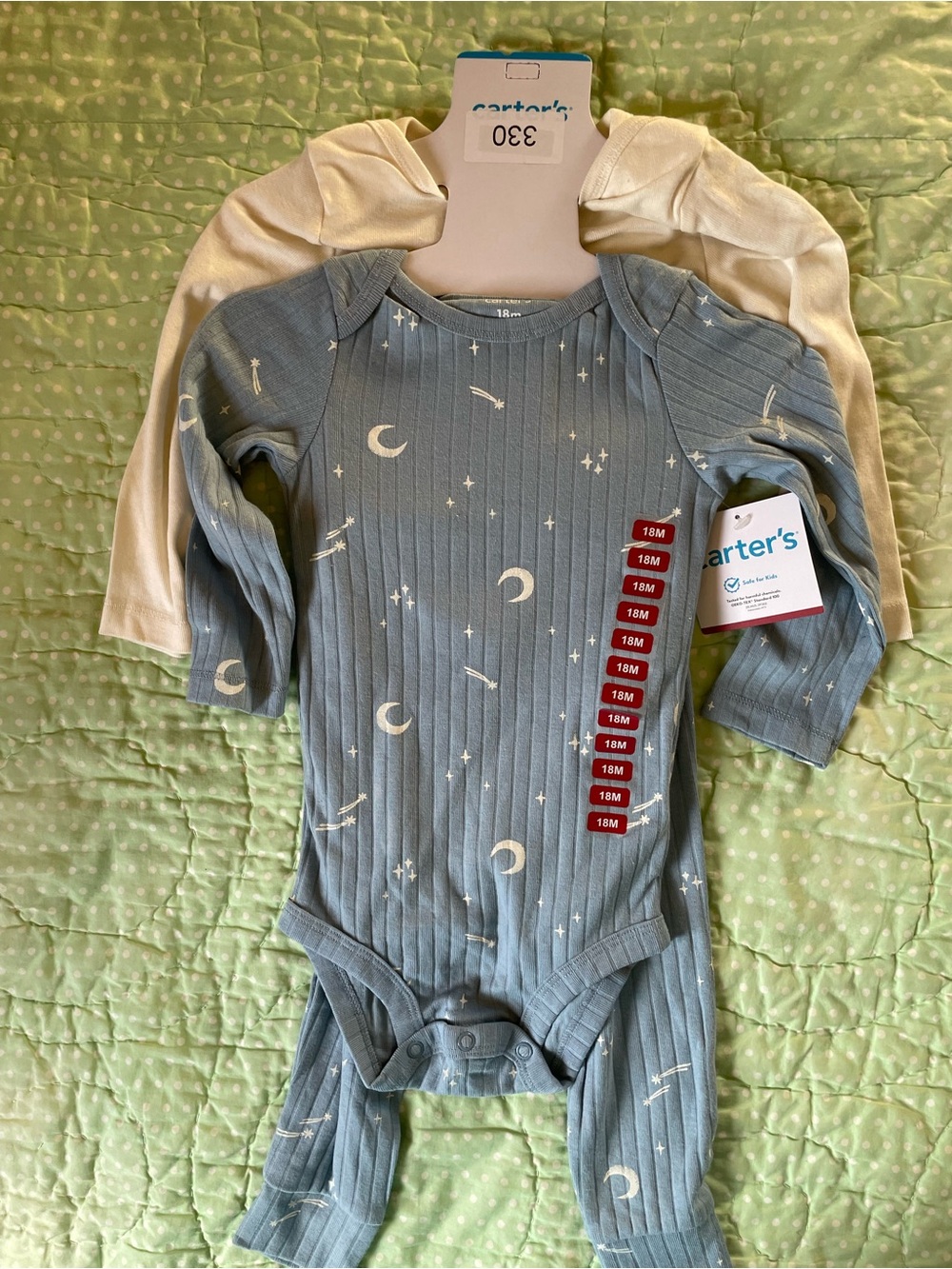 Carter's Blue Moon Print & Cream Ribbed Long-Sleeve Bodysuits Set
